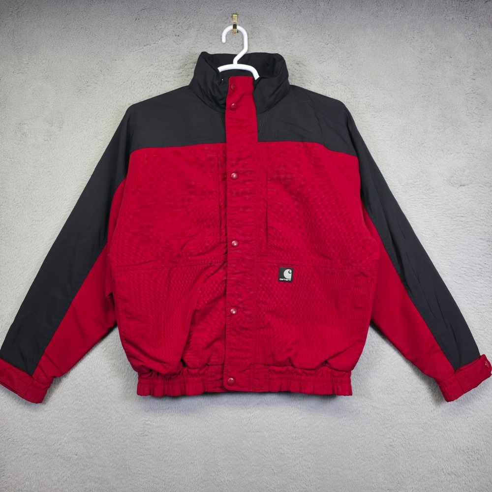 Vintage Carhartt Jacket Mens XL J105 Red Full Zip Mesh Lined Hidden Hood Jacket‎